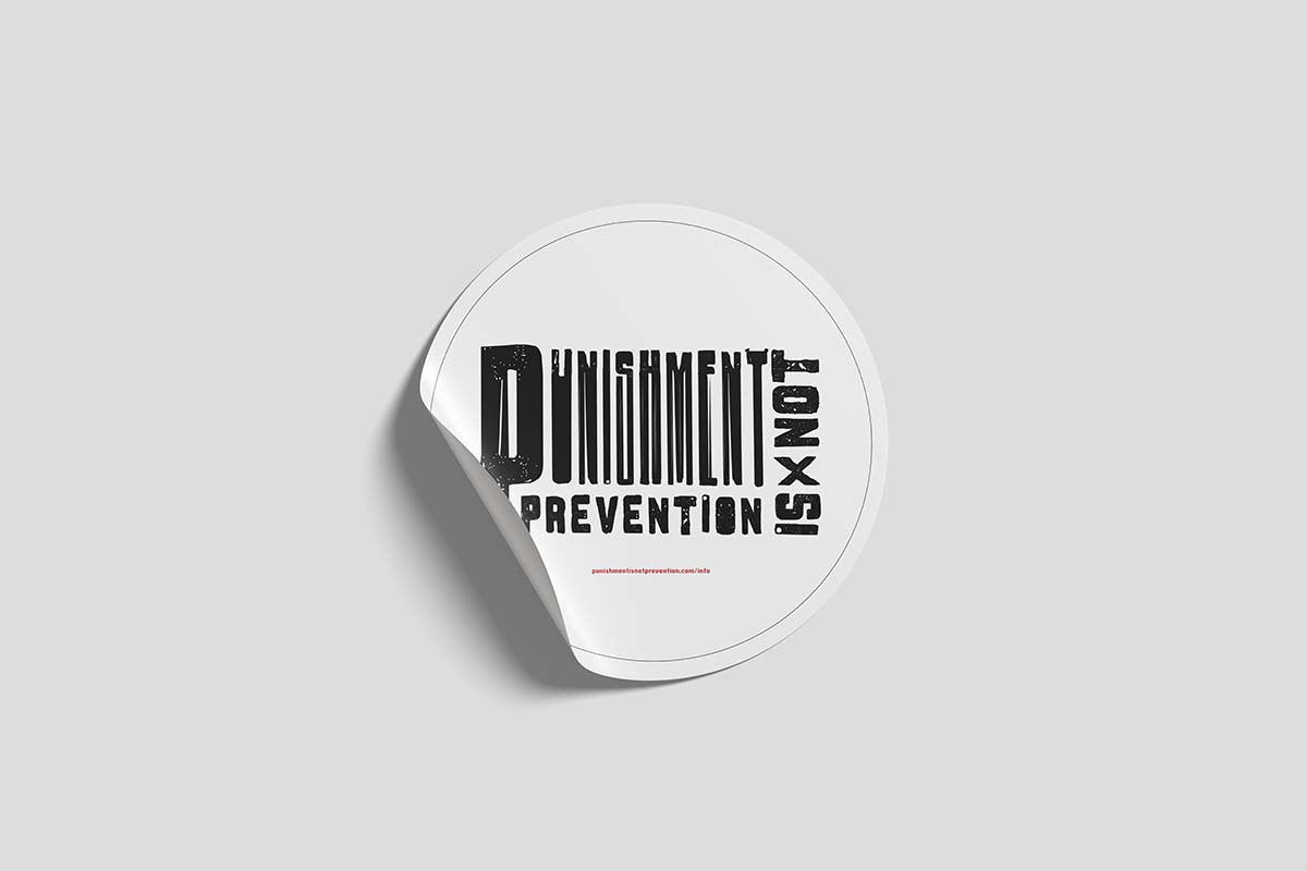 White campaign sticker featuring graphic campaign symbols