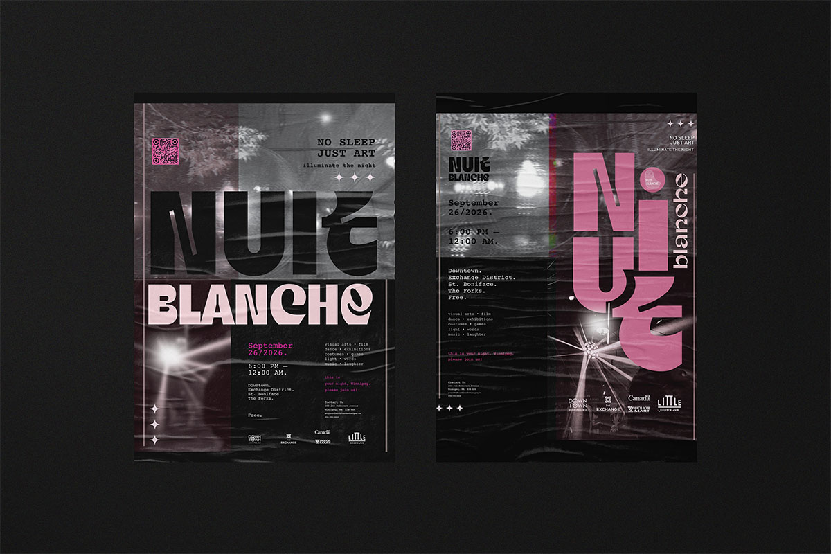two outdoor Nuit Blanche Winnipeg advertisements