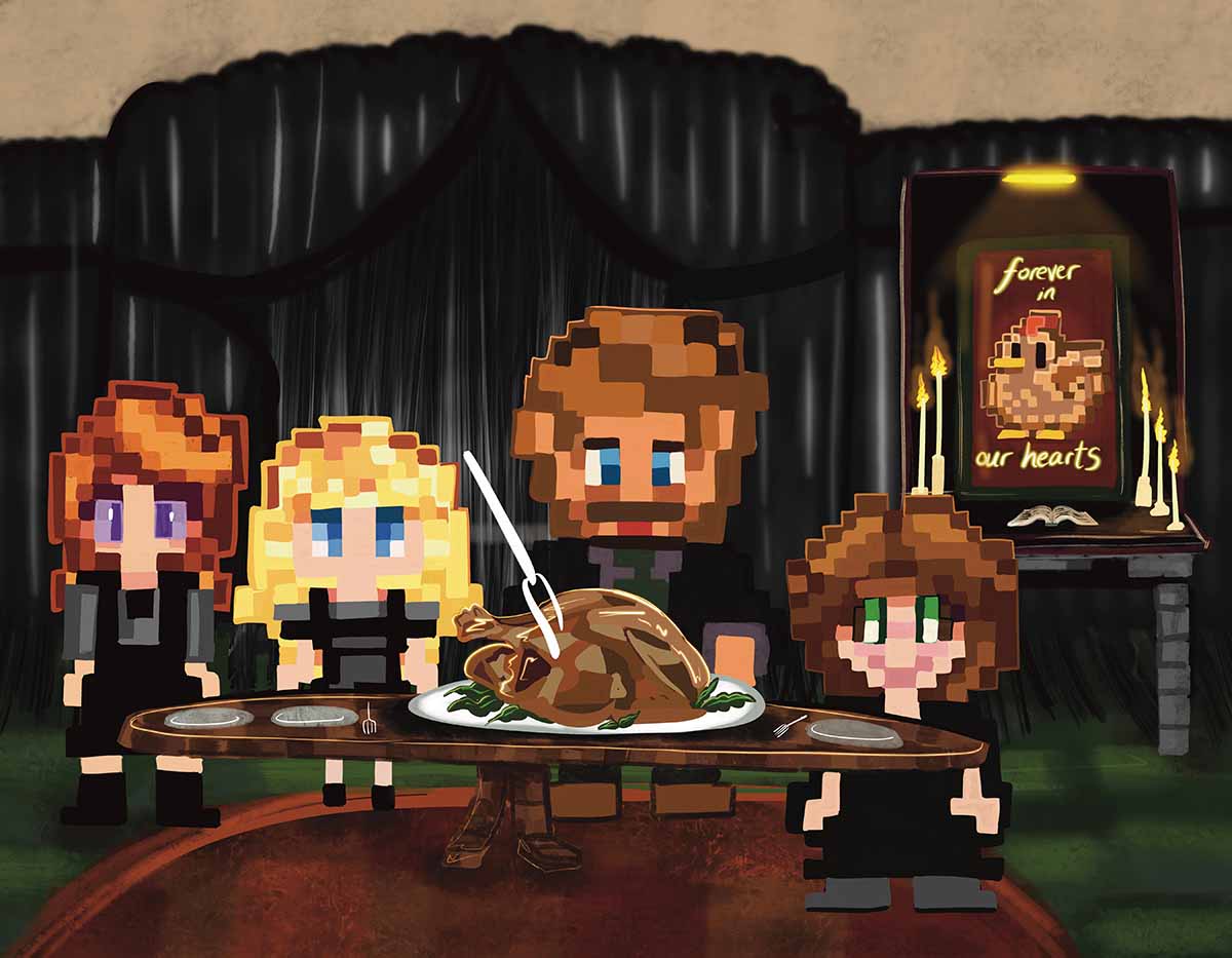 stardew valley parody art of dead chicken
